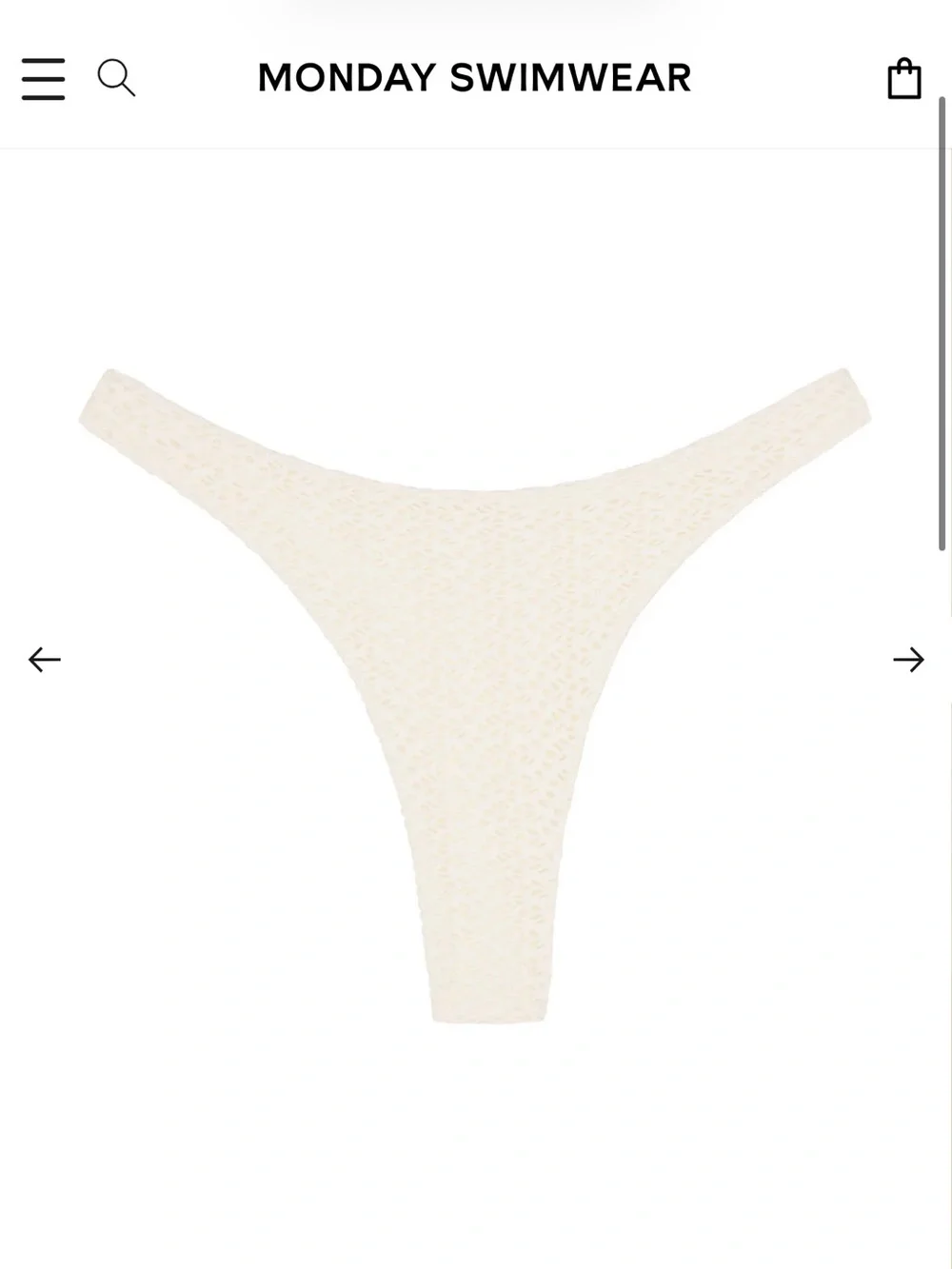 NWT Monday Swimwear Tamarama Bottom Size Medium in Ivory Crochet